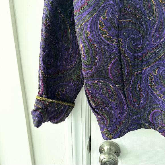Linda Allard Ellen Tracy Purple Paisley Silk Quilted Vintage Rope Trim Jacket M - Picture 14 of 14